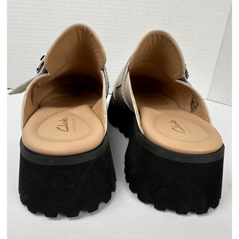 CLARKS Women's Stayso Free Shoes Ivory Leather Size 10 Mule Slip On Chunky Lug - Picture 9 of 12